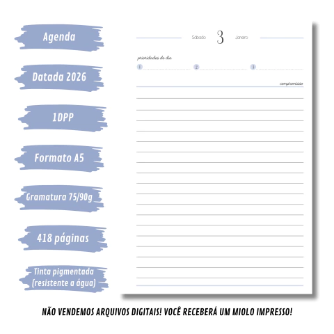(Azul - Harmonia 2026 s/obs s/horas) Miolo de Agenda Datada 2026 1DPP A5 418 páginas - comprar online