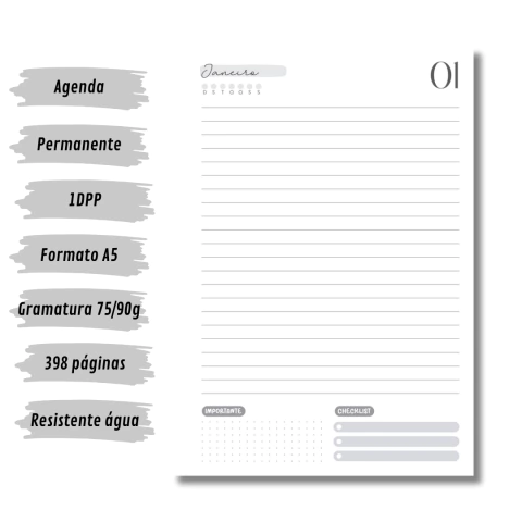 (Mono s/ horas - Vagalume Perm. - 2025 e 2026) Miolo de Agenda A5 Permanente 1dpp 398 páginas - comprar online