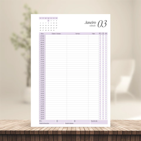 (PA - Lilás - Serviço c/hora 20/20m - de 7 às 20h) Miolo de Agendamento Datado 2026 1DPP A5 410 páginas 75g - comprar online