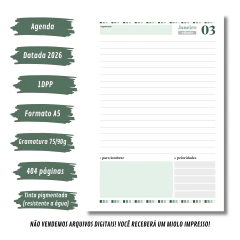(Letterinha Verde) Miolo de Agenda Datada 2026 1DPP A5 404 páginas - comprar online
