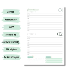 (Verde c/ horas - Vagalume Perm. - 2025 e 2026) Miolo de Agenda A5 Permanente 2dpp 216 páginas - comprar online