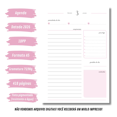 (Rosa - Harmonia 2026 c/obs s/horas) Miolo de Agenda Datada 2026 1DPP A5 418 páginas - comprar online