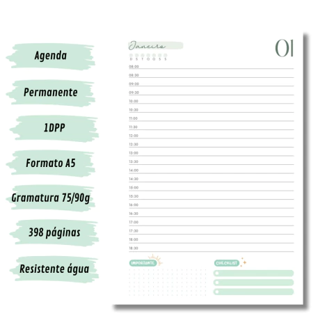 (Verde c/ horas - Vagalume Perm. - 2025 e 2026) Miolo de Agenda A5 Permanente 1dpp 398 páginas - comprar online