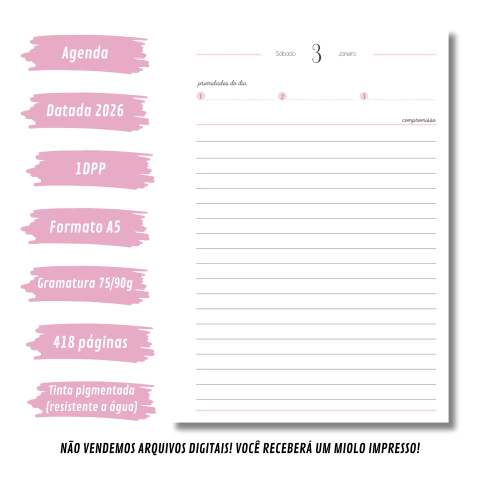 (Rosa - Harmonia 2026 s/obs s/horas) Miolo de Agenda Datada 2026 1DPP A5 418 páginas - comprar online