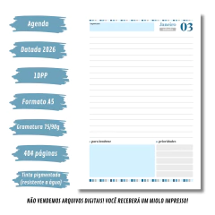 (Letterinha Azul) Miolo de Agenda Datada 2026 1DPP A5 404 páginas - comprar online