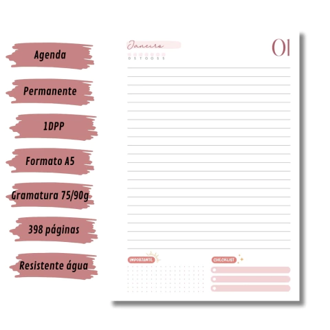 (Rose s/ horas - Vagalume Perm. - 2025 e 2026) Miolo de Agenda A5 Permanente 1dpp 398 páginas - comprar online