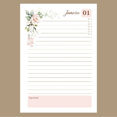 (Floral Rosa - 2024 e 2025) Miolo de Agenda Permanente A5 75g 380 páginas