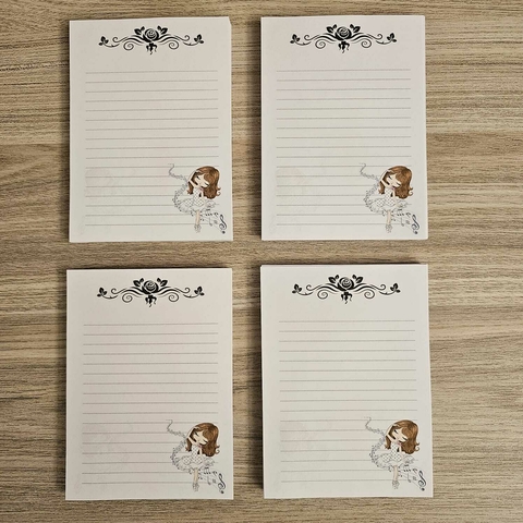 (A6 Bailarina Musical) 04 Miolos para Bloquinho 10,5x14,8cm 80fls 90g Frente e Verso