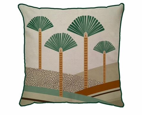 Capa linho Leque 50x50 Col. Pantanal terracota/verde