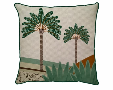 Capa linho Bananeira 50x50 Col. Pantanal terracota/verde