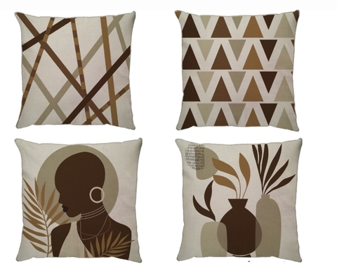 4 capas - coleção África Café linho - 50x50