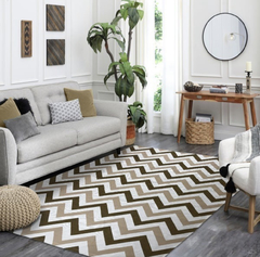 Tapete Sala Chevron 1.32x2.50 Caramelo / Cru - Antiderrapante