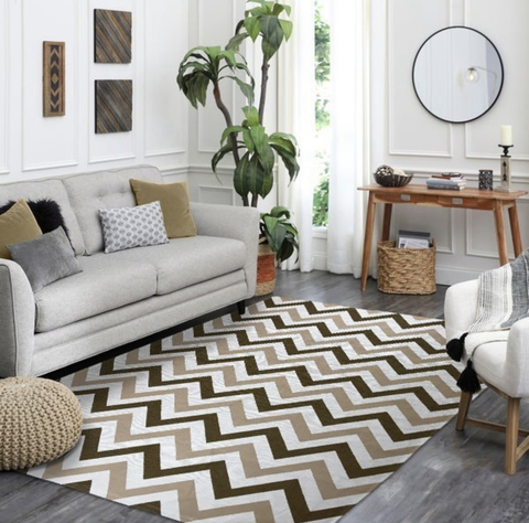 Tapete Sala Chevron 1.32x2.50 Caramelo / Cru - Antiderrapante