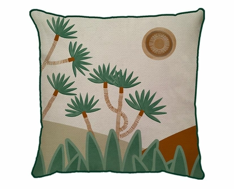 Capa linho Rhapis 50x50 Col. Pantanal terracota/verde