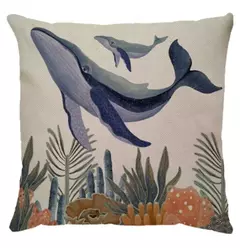 5 pecas - 4 capas Coleção Oceano Linho + 1 manta 1.20x1.80 azul marinho 100% algodao - comprar online