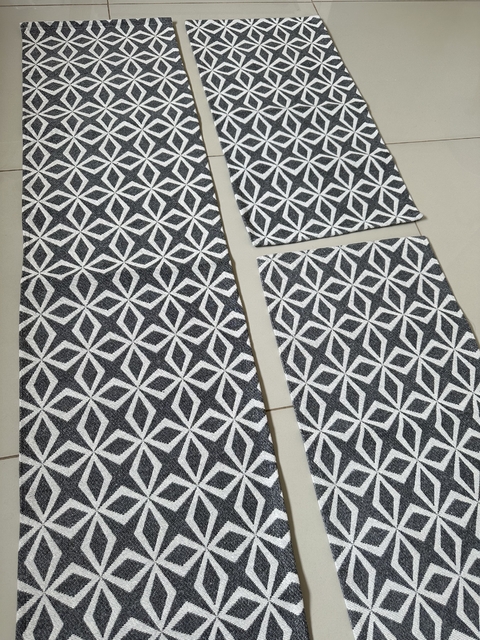 Kit Cozinha Sparta Cinza - Passadeira 3 peças Antiderrapante