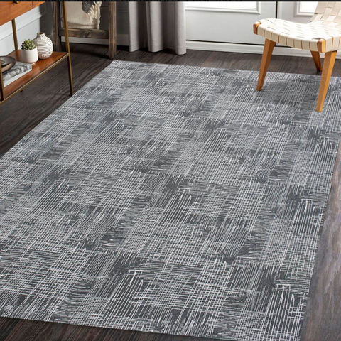 Tapete Sala Milão cinza 1.32x2.00m - Antiderrapante, Preto/Cru