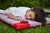 Imagen de Colchoneta plegable para siesta Rojo y cuadrille tricolor 1,20x0,55