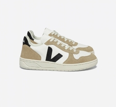 TÊNIS VEJA V-10 CHROMEFREE LEATHER WHITE BLACK SAHARA