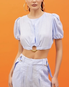 Cropped Hit linho Rosiane Azul