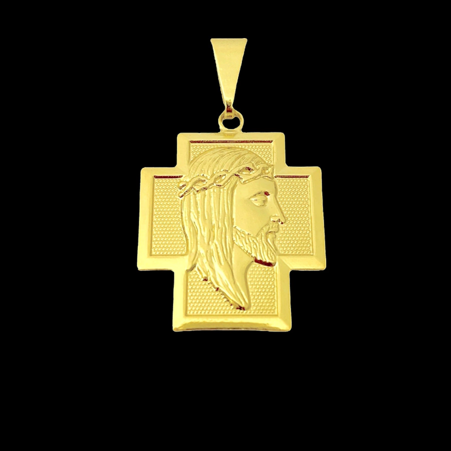 Pingente Placa Crucifixo Face de Cristo (1,8cmX2,3cm)