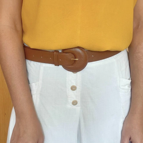 Cinto Couro Largo Meia Lua Caramelo