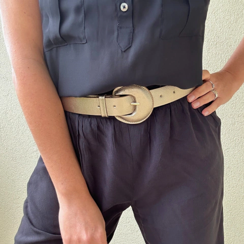 Cinto Couro Largo Meia Lua Prata Velho