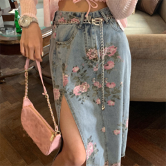 Saia Midi Jeans Floral cod 1084