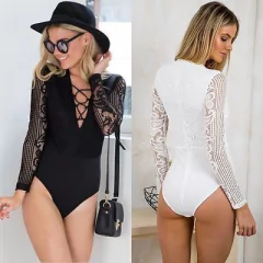 Body manga longa de renda cod 405