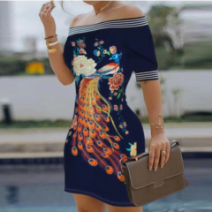 Vestido Estampa de Pavão cod 2931