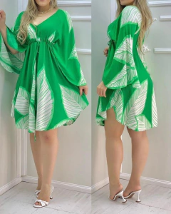 Vestido Verde com Estampa de Folhas Cod 5040