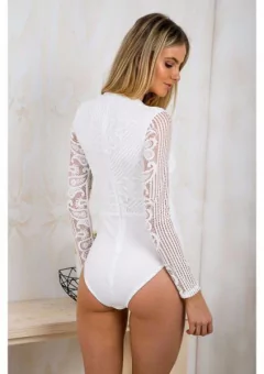 Body manga longa de renda cod 405 - Dally Modas