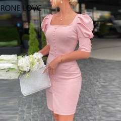 Vestido Curto Rosa Com Botões cod 0255
