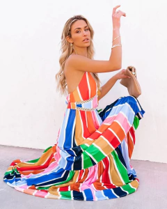 Vestido Longo Listras coloridas cod 0282