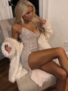 Vestido De Paetês Com Fenda DL 246 - Dally Modas