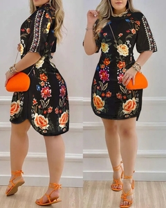 Vestido Preto Estampa Floral cod 0030