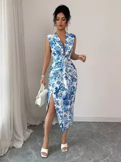 Vestido Midi com Fenda Estampado DL 9983 - comprar online