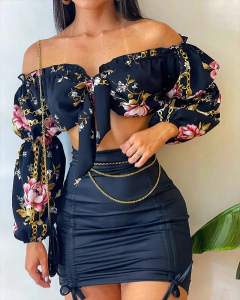 Conjunto Top Cropped e Saia cod 1042