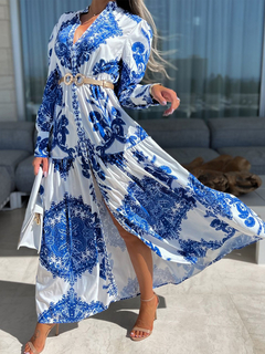 Vestido Manga Longa Estampado cod 7018