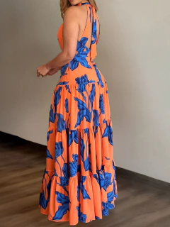 Vestido Longo Estampado Floral Com Decote Halter DL 6053 - comprar online