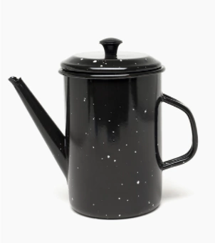 Cafetera enlozada negra y blanca