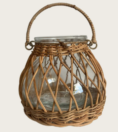 Fanal/florero - Vidrio y rattan con manija - tienda online