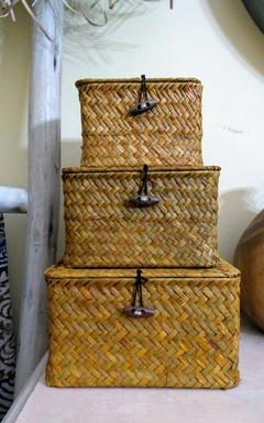 Cajita cuadrada de rattan natural con tapa - S M y L