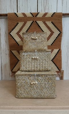 Cajita cuadrada de rattan blanco con tapa - S M y L