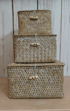 Cajita cuadrada de rattan blanco con tapa - S M y L - comprar online