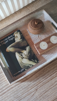 Bandeja de rattan blanco 30 x 40 cm - tienda online