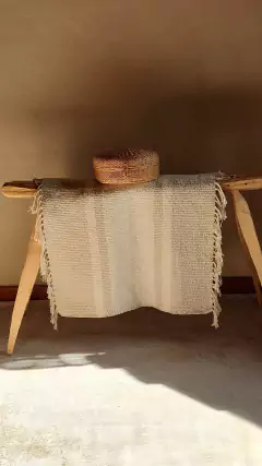 Alfombra telar Raya Beige con flecos