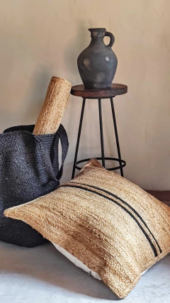 Funda de Almohadon yute trenzado con raya negra 70 x 70 cm