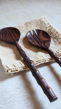 Juego de tenedor y cuchara de madera para ensalada