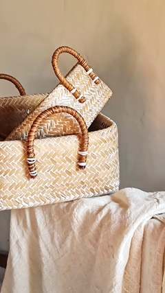 Cajas rectangulares de rattan con manijas - S y L